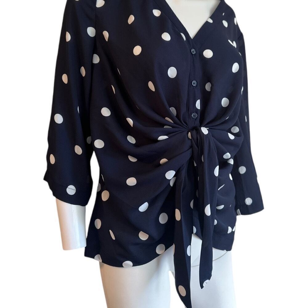 NY&C NWT small navy blue with polka dots button down front bow detail​​​​​ - Picture 8 of 8